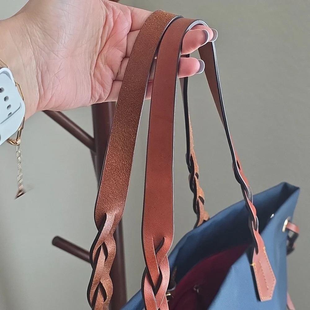 Dooney & Bourke Nylon Navy Tote Bag with Brown Leather - Picture 2 of 9